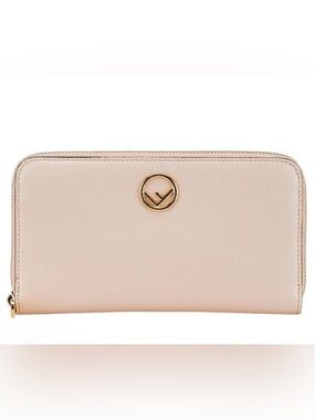 Fendi F Round Long Wallet Pink Leather